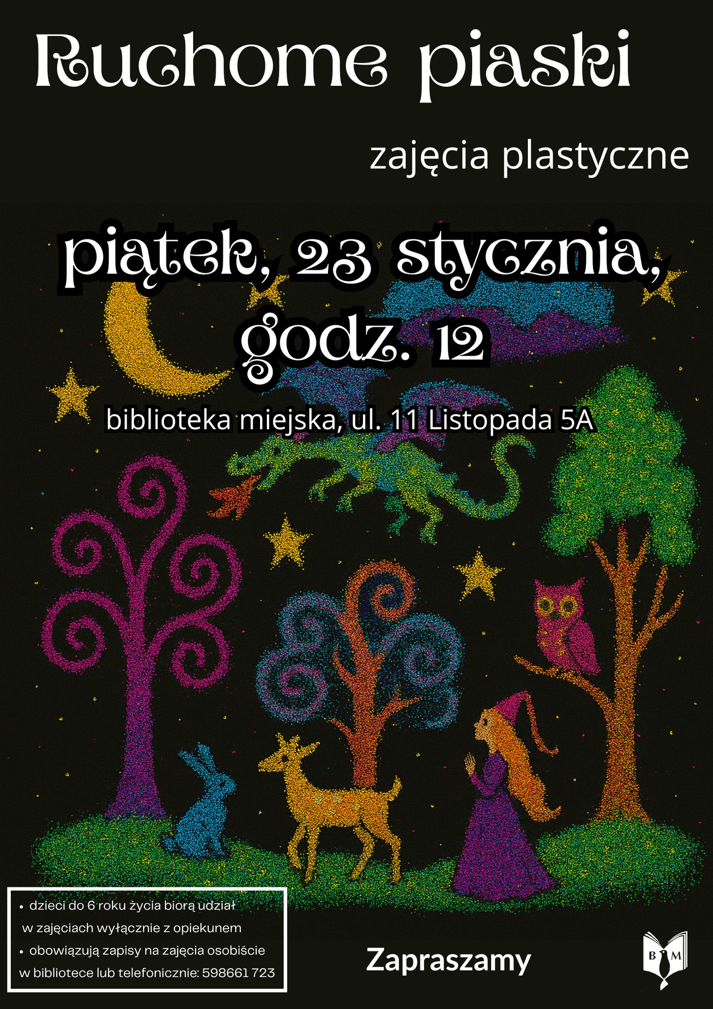 Ostatni dzień I tygodnia ferii w bibliotece zakończymy zajęciami plastycznymi pt.„Ruchome piaski” – zdjęcie 1